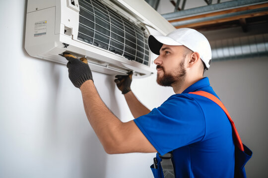 HVAC technician installing a mini split air conditioner in Rocklin