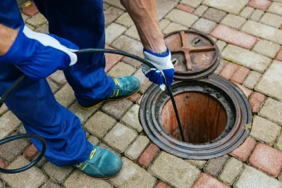 Plumber cleaning an outdoor sewer drain in Rocklin